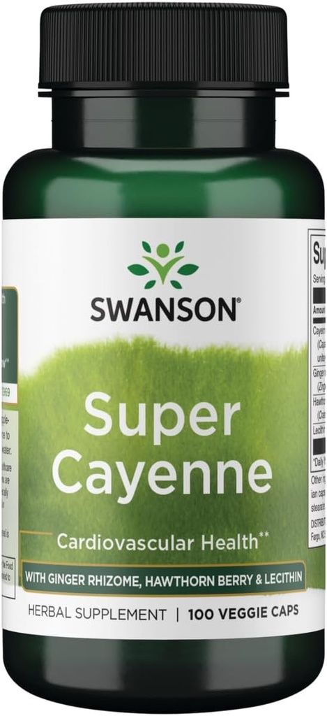 Swanson Super Cayenne - Ginger Rhizome, Hawthorn Berry & Lecithin 100 Veg Caps ilə