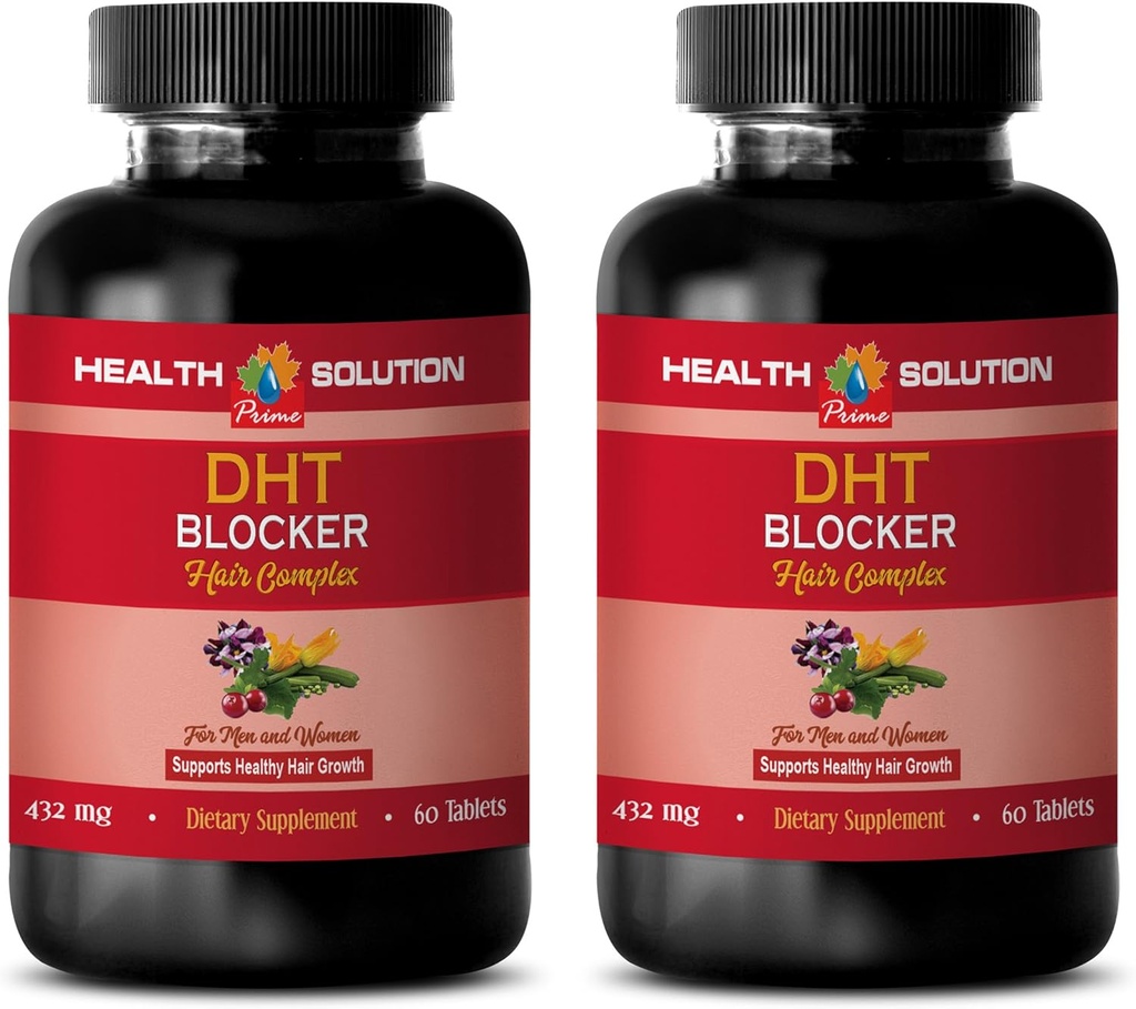 Hair Growth Hair Vitamins Without biotin - DHT Blocker Hair Complex - for Men and Women - Support Healthy Hair Growth - Saw Palmetto Extract Capsules - 2 Bottles 120 Coated Tablets