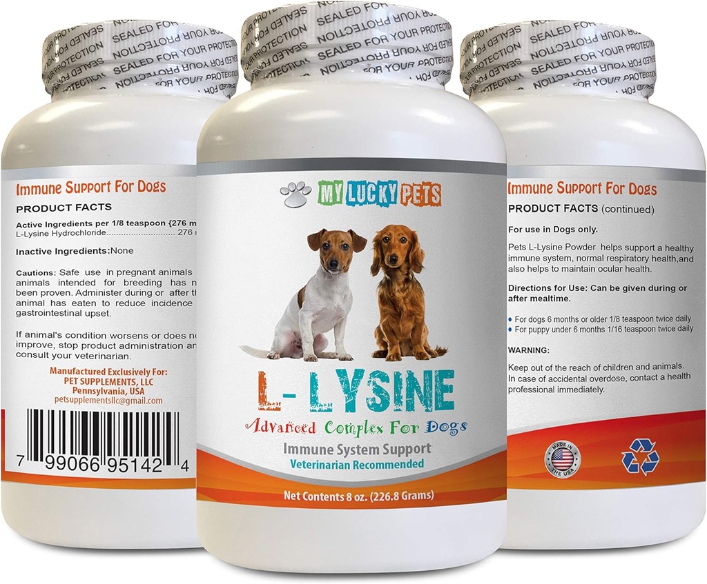 Immune System Dog Food - Dog LYSINE Powder - Pure Powder Form - Immune System Support - Vet Recomendado - lisina Double Strength - 1 Bottle (8oz 226,8 Grams)