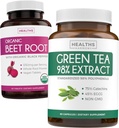 Beet Root & Green Tea Extract (1-mesečna zaloga) Detox Power Duo - organska pesa Koren s črnim poprom za absorpcijo 1250mg (60 tablet) & izvleček zelenega čaja 98% z EGCG 1000mg na obrok (60 kapsul)