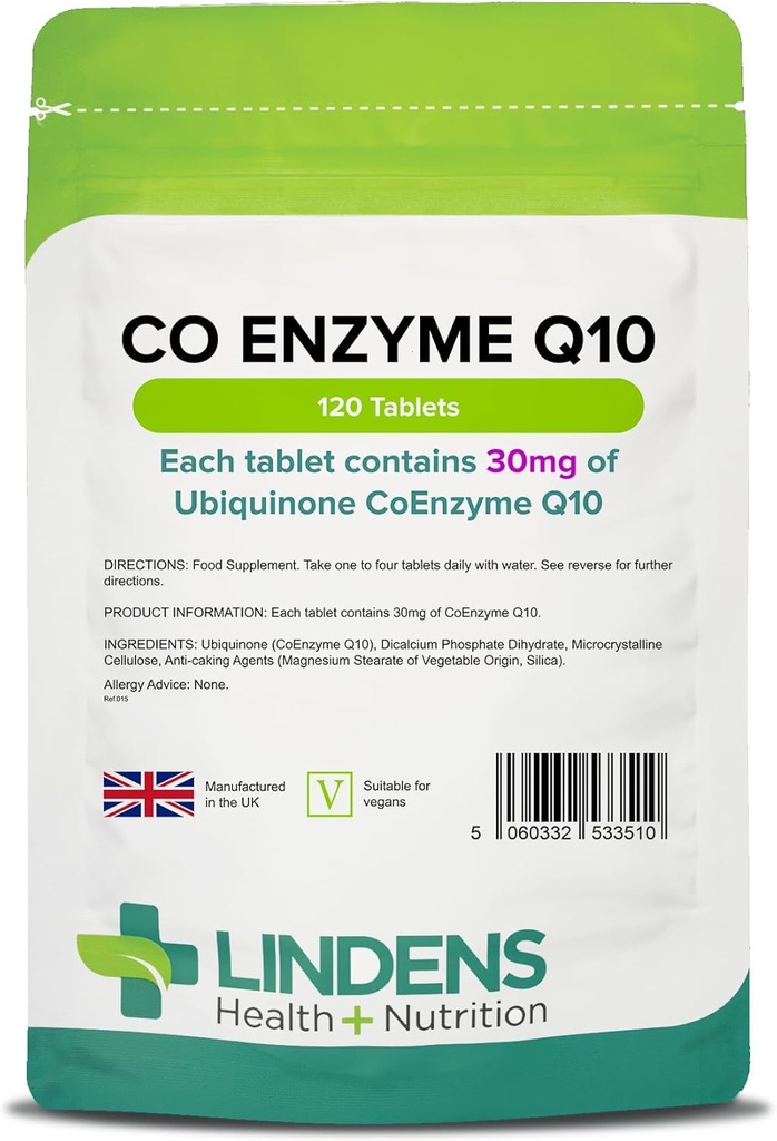 Co Enzyme Q10 30mg (Co-Q10) 120 Tabletas de Lindens