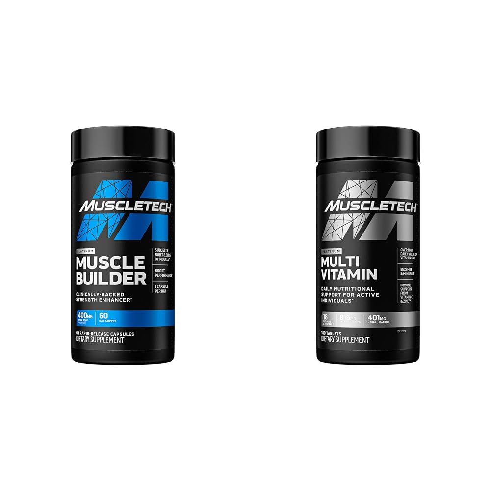 MuscleTech Muscle Building & Multivitamin Supplement Bundle - Nitric Oxide Booster and Muscle Gainer with 400mg Peak ATP, 60 Pills & Platinum Multivitamin, 180 ct