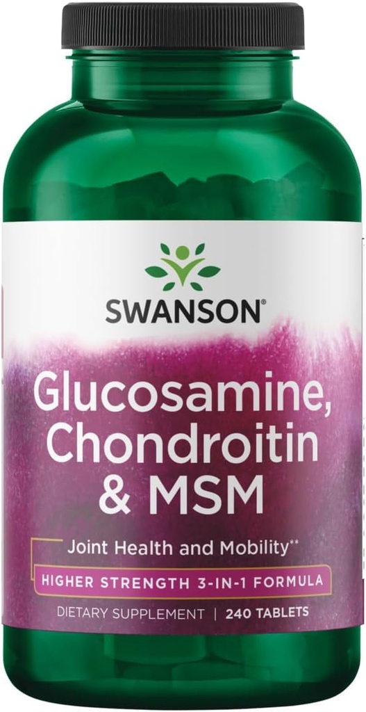 Swanson Glucosine Chindroitin MSM (Metthyal Sulfolylmeten) 3-1 maint Commission Fluplety Factive Falmitive Falmitive contricive Telection Telections (Tabs).