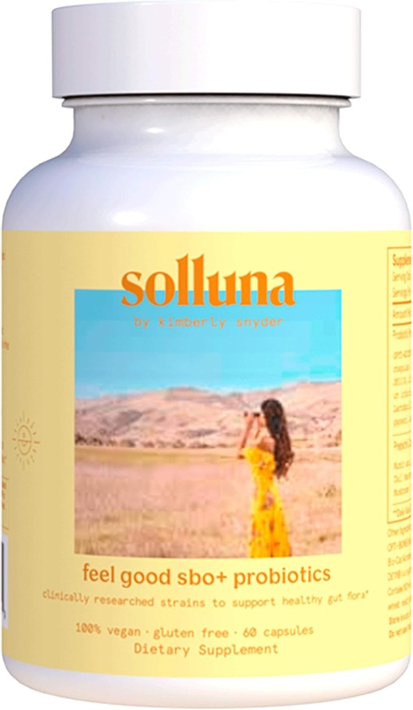 Feel Good SBO Probiotics — Soil Based Organisms (SBOs), Prebióticos, Postbiotics, Humic Acid, Shilajit, Chaga & Turkey Tail Mushroom for Digestion — Solluna de Kimberly Snyder (60CT) Vegan & Non-GMO
