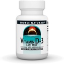 Source Naturals Vitamine D-3 Melt rapide, soutient la santé des os et des immunes* - Saveur de pêche à la cerise noire - 120 comprimés de fonte rapide