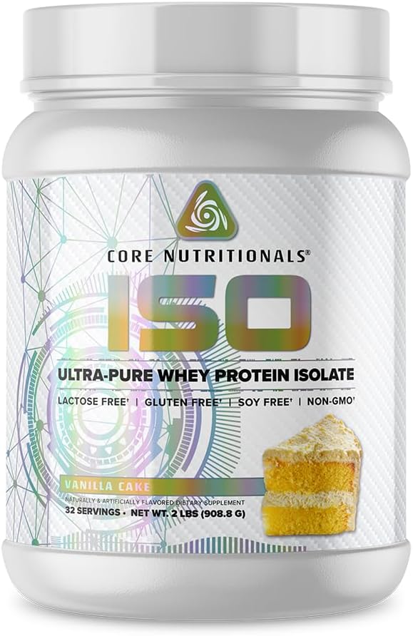 핵심 영양 Iso Whey Protein Isolate | Lactose, Gluten, & Soy Free | 100 % Micro Filtered, Cold Pressed | 25g Protein | 2 파운드 (바닐라 케이크)