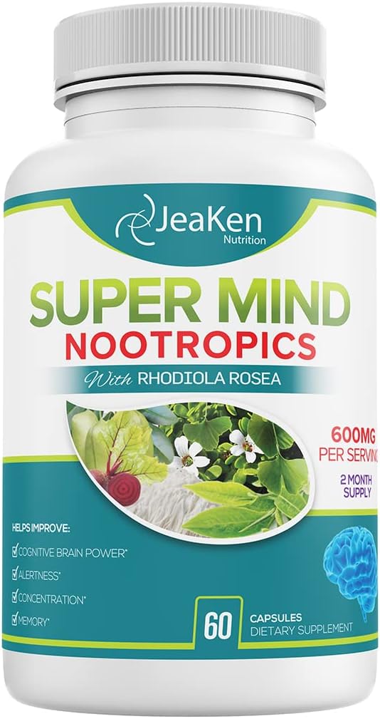 Super Mind - Super Mind - Nootropics Cognitive Toser - Brain Boost Phụ với tự nhiên Ingrients - Bacopa Monnieri - Rhodiola Rosea - Ginkgo Biloba - E12-60 Capsules làm ở Mỹ