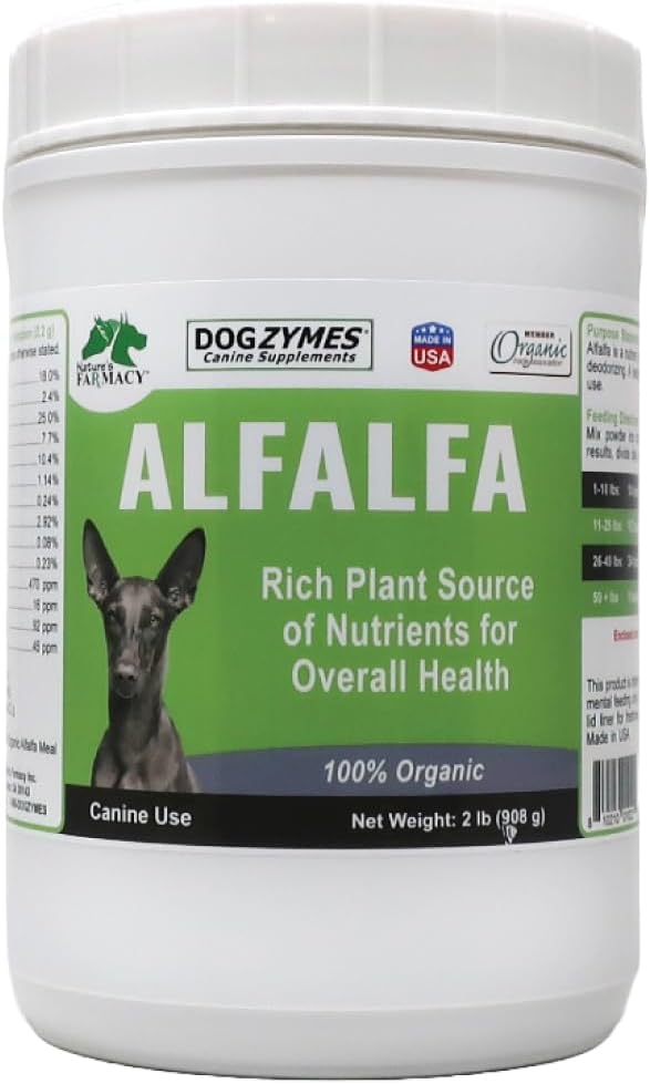 Dogzymes Organic Alfalfa - Богат източник на витамини и минерали, помага с всичко от анемия, борба с артрита и свръхацидичната урина и помага да се оттървете от инфекции на пикочния мехур (2 паунда)