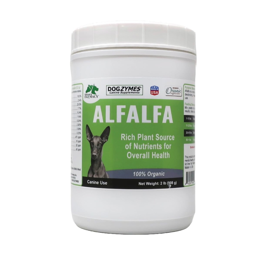 Dogzymes Organic Alfalfa - Rich Source of Vitamins and Minerals, Helping with Everything from Anemia, Fighting Arthritis and Overly-Acidic Urine and Helping to Stave Off Bladder Infections (2 Pound)