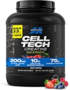 Monowodzian proszku MuscleTech Creatine - Cell- Tech Powder Post Workout Recourse Drink, Muscle Builder & Musclebuilding Creatine Supplement - Fruit Punch, 6 funtów (56 Serv) - Opakowania maja Wary