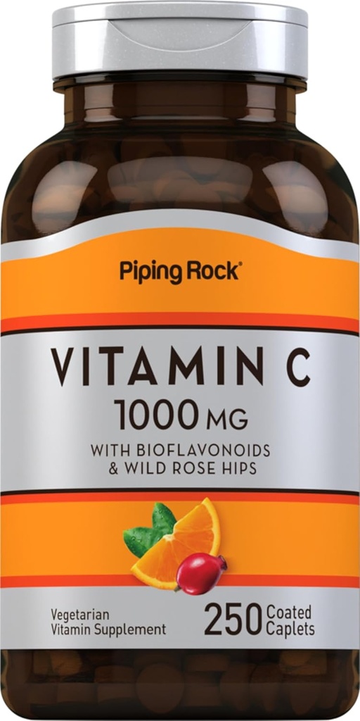 Piping Rock Vitamin C 1000mg | 250 Caplets | con Bioflavonoidi & Rose HIPS | Vegetariano, Non OGM, Integratore senza glutine