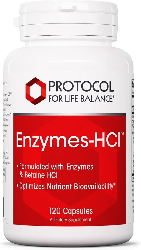 ProTOCOL for Life BALANCE Enzymes-HCl - Enzymes Digestive עם Bromelain - מלוא Spectrum של Proteases - תוסף Digest - Soy & Milk חינם - 120 קפסולות