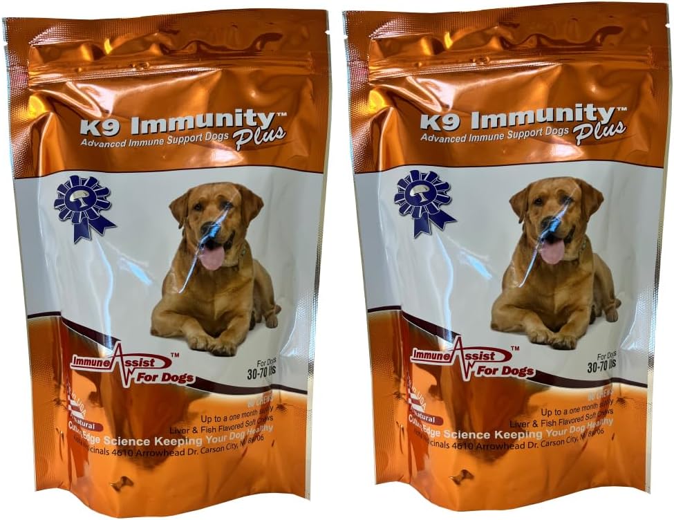 Aloha Medicinal - K9 Inmunidade Plus - Impulsor Inmune Potent para cans 30-70 lbs - Certified Organic - Mushroom Enhanced Supplement - Veterinaria Suplemento de saúde para cans - 60 Chews 2 Pack