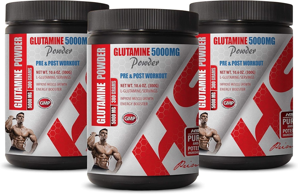 Muskelåterställning Amino syror - PRE & Post Workout - GLUTAMINE Powder 5000MG - glutaminpulver Non-GMO - 3 Cans 900 Grams