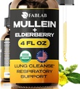 FabLab Mullein Leaf Extracto con Elderberry 4 Fl Oz - Made in USA - Drops for Better Lung - Tintura de Mullein para Lung Detox - Limpeza Bronchial para fumadores - Suplemento de herbas respiratorias