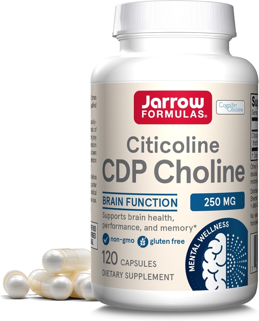 Yarrow Formulas Citicoline CDP Choline 250 MG, CDP Choline Təhlükəsizlik Brain Health, Performans və Memory, 120 Kapsüls, 120 Gün Təchizatı