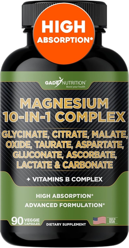 Gade Nutrition Magnesium Complex 10 in 1 - Glycinat, Citrat, Malat, Oxid, Taurat, Aspartat, Gluconate Ascorbate Lactate Carbonate Zink Kupfer Manganese & Vitamine (90 Graf (Pack von 1))