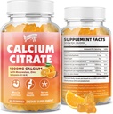 Citrato de calcio Gummies 1200 mg con vitamina D3, K2, magnesio, Zinc, soporte ós ósos, músculos e conxuntos, inmunidade e soporte á memoria, 60 Condes