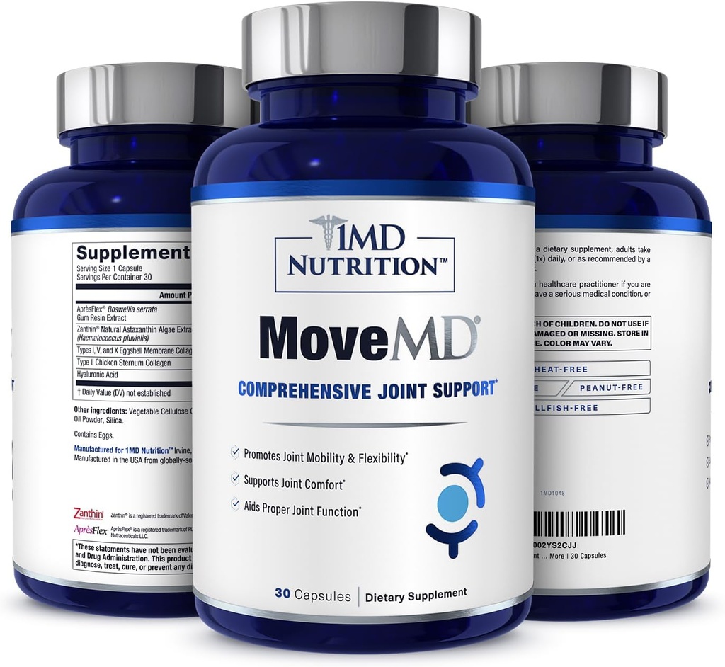 1 MD December MoveMD - สุขาภิบาลสําหรับความร่วมมือการลดความอึดอัดและการสนับสนุน - คอลลาเจน Pills ของเราได้รับการปรุงอาหารอย่างดีสําหรับผู้หญิง & Men w/Hyaluticic Disord & Asaxanthin