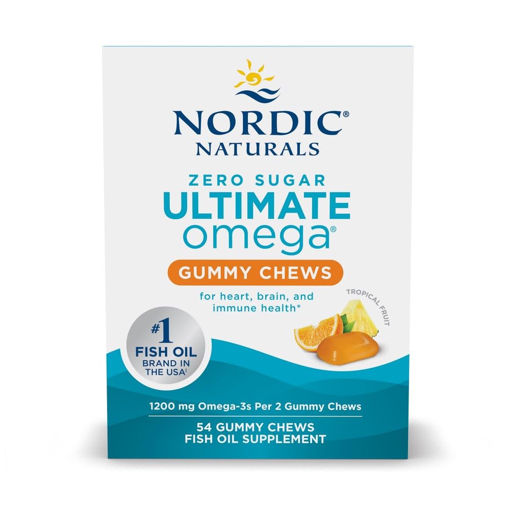 Nordic Naturals Zero Sugar Ultimate Omega Gummy Chews - Tropical Fruit - 54 Gummy Chews - Non GMO - Optimal Wellness - 27 Servings