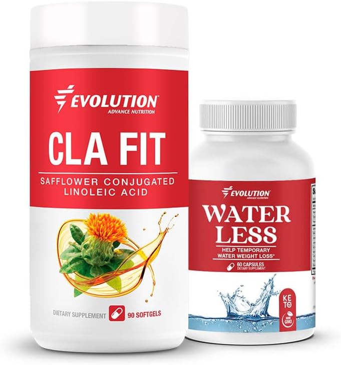 Evolution Advance Sport Nutrition CLA Fit - Safflower Conjugated Linoleic Acid Supplement, Підтримка Lean М'язової маси, Промоте Енергетика (90 Softgels)+Водяний Менше - Знижує Вода Retention (60 Капсули)