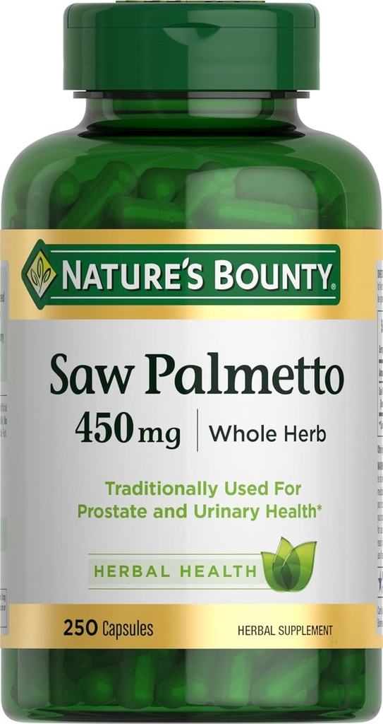 Nature's Bounty Saw Palmetto Support for Prostate and Urinary Health, Herbal Health Supplement, 450mg, 250 Kapsule