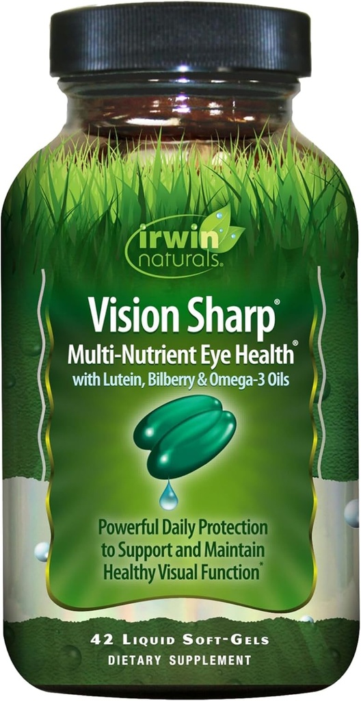Irwin Naturals Vision Sharp Multi-Nutrient Eye Health - 42 Tekoči softgels - z luteinom, borovnico in omega-3
