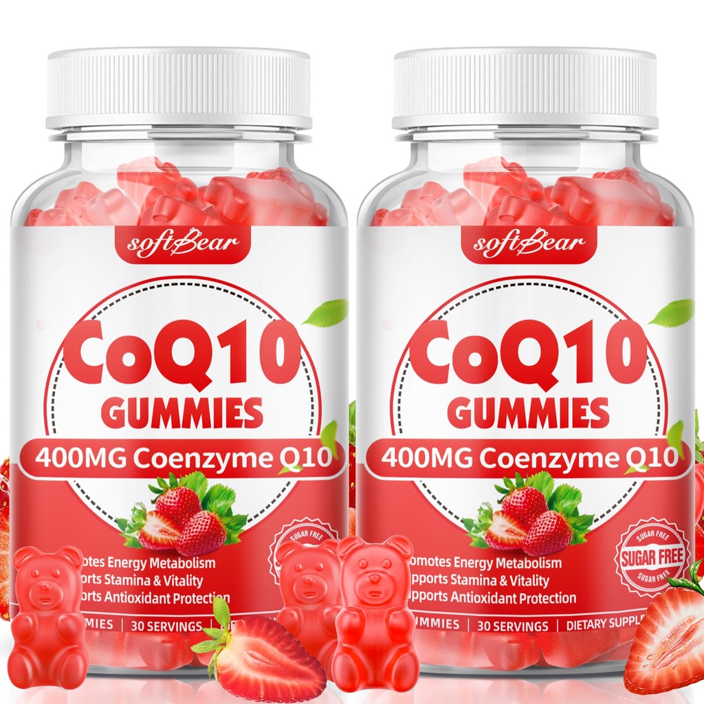 softbear CoQ10 Gummies 400mg Coenzyme Q10 Supplement for Adults, High Absorption coq10 Plus Omega-3, Magnesium, Vitamin B3 & Zinc for Cellular Energy & Antioxidant, Strawberry Flavor 120 Count
