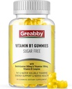 Vitamin B1 Gummies - Benfotiamine 300mg & Thiamine 100mg, Sugar Free, Vitamin B Complex Chewable Supplement, Energy Boost & Nervous System Health for Women Men, 60 Gummies