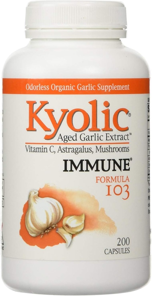Kyolic - Formula 103 Εκχύλισμα σκόρδου ηλικίας με βιταμίνη C, Astragalus, Μανιτάρια - 200 κάψουλες, 2 συσκευασίες