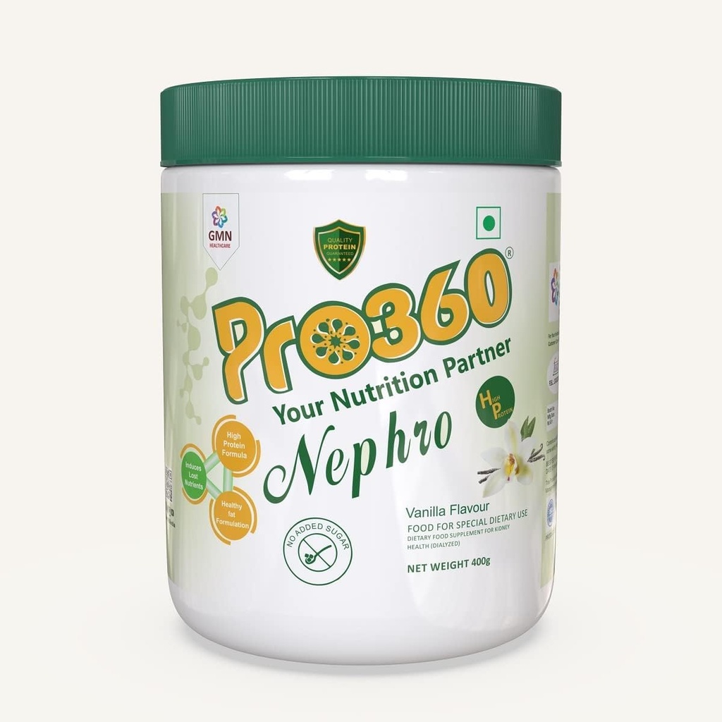 Veena Pro360 Nephro HP - Dialüüsi hooldus Toitaineline valgujook (Vanilla maitse) Suhkrulisandita, spetsiaalne toidulisand neeru / renaaltervise jaoks, 400 Gm