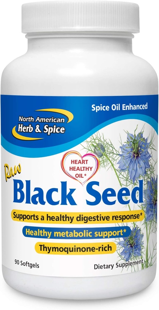 NORTH AMERICAN HERB & SPICE Black Seed Oil 1000 mg - 90 Count - Liver, Gallbladder & Intestinal Funzione - Cuore e salute digestiva - Olio di semi neri, olio di origano, finocchio - Non OGM - 45 Serve