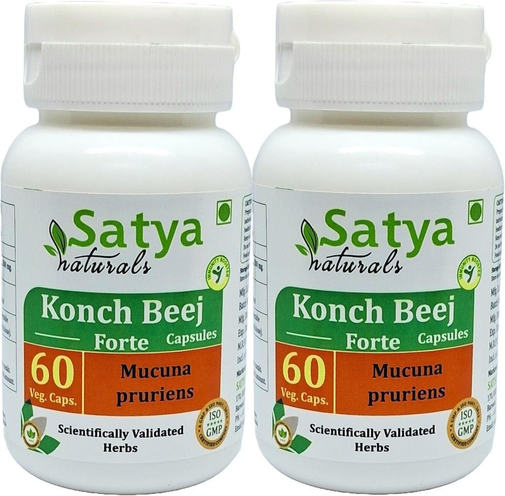 Konch Beej Forte Capsules 500 мг. 60 Veg. Capsule Konch Beej (Mucuna Pruriens) екстракт Капсули для чоловіків і жінок Ayurvedic Herbal Supplement/Remedies 10:1 Forte (2 пляшки 60 капсули)