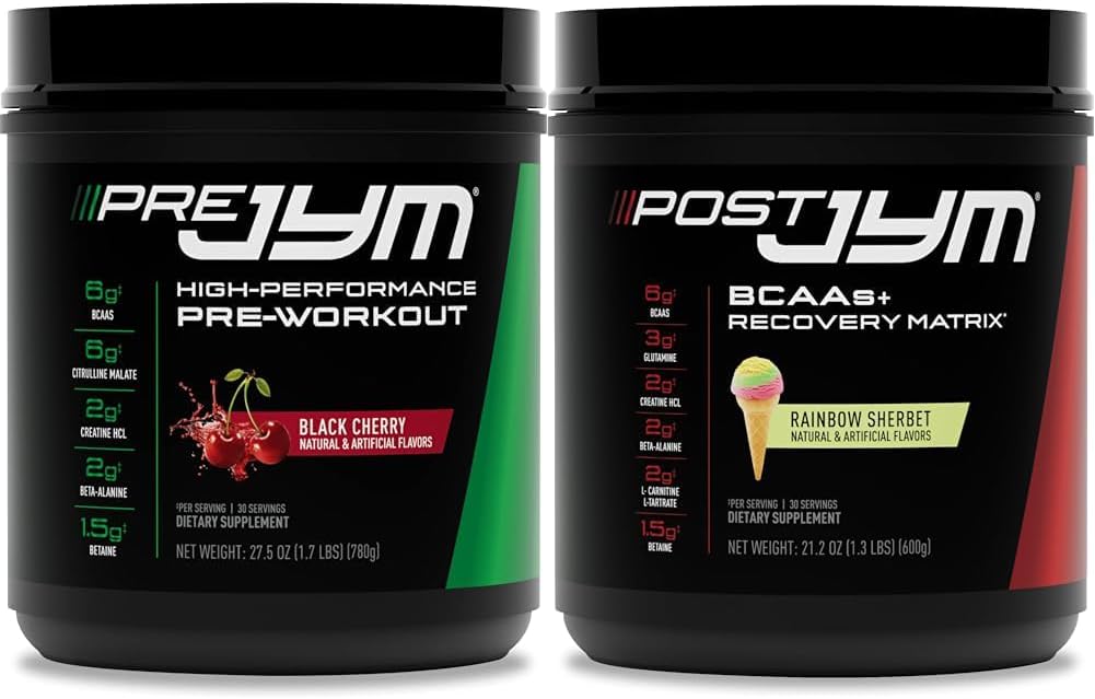 PRE JYM 30 Black Cherry & Post JYM Rainbow Sherbert Post- Workout 30 Serviri musculare Recuperare băutură