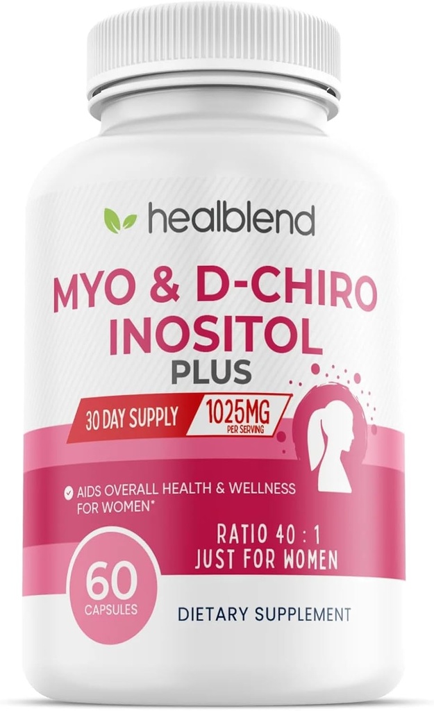 Myo & D-Chiro Inozitol Plus papildinājums Blend, Hormonālais līdzsvars, Veselīga ovulācija un vispārējs labsajūtas atbalsts sievietēm, auglība un grūtniecības veselība, 60 kapsulas