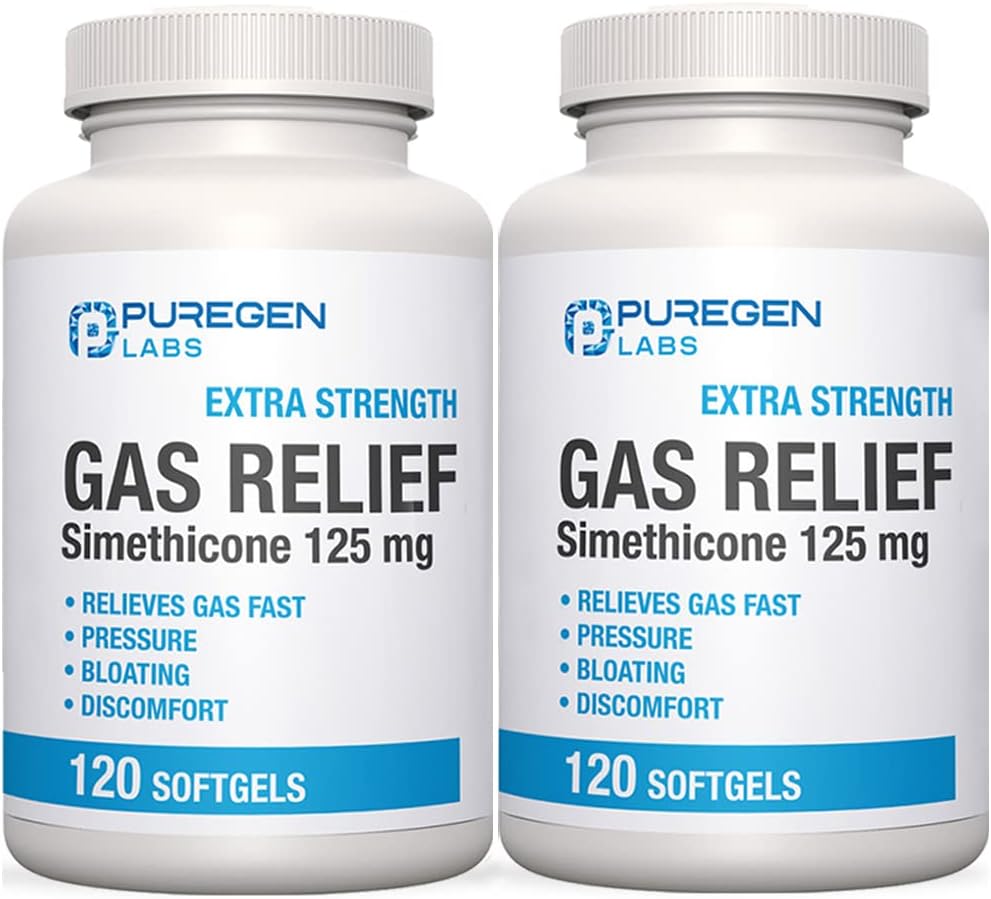 Puregen Labs thêm sức mạnh khí cứu trợ khí ga mềm Softgels với Simethicione 125 mg  tốc độ bù đắp nhanh của áp lực, đốm và giảm đau — 2 Pack 424 độ đệm mềm