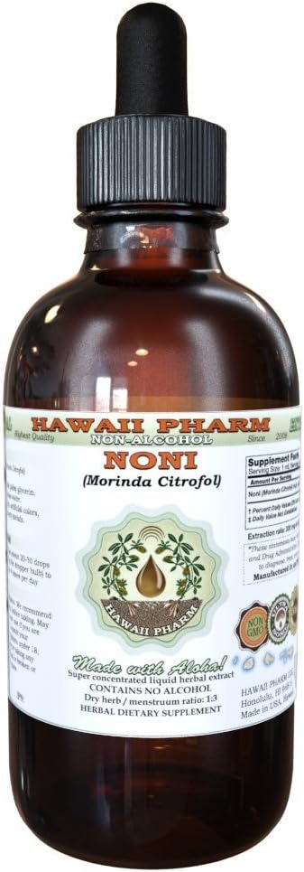 Noni Alcohol-Free Liquid Extract, Organic Noni (Morinda citrifolia) Сушени плодове Glycerite Natural билкови добавки, Хавай Pharm, САЩ 2 fl.oz