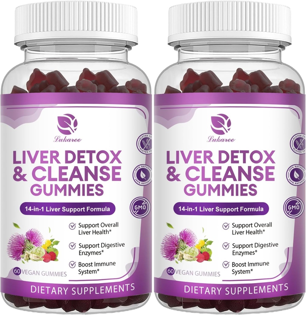 Maksan Cleanse Detox & Korjaus Gummies - Extra Strength 14 in 1 Liver Support Supplement w/Milk Thistle Silymarin,Dandelion, Artisokkauute & Elderberry - Ei sokeria, maksan terveys täydentää -120 Ct