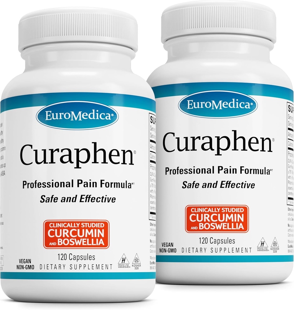 EuroMedica Curaphen - Curcumin Supplement för Circulation & Endorphin Support - Stöd för yrkesbesvär - hjälper hälsosamma muskler - 120 kapslar, 2 Pack (240 kapslar)