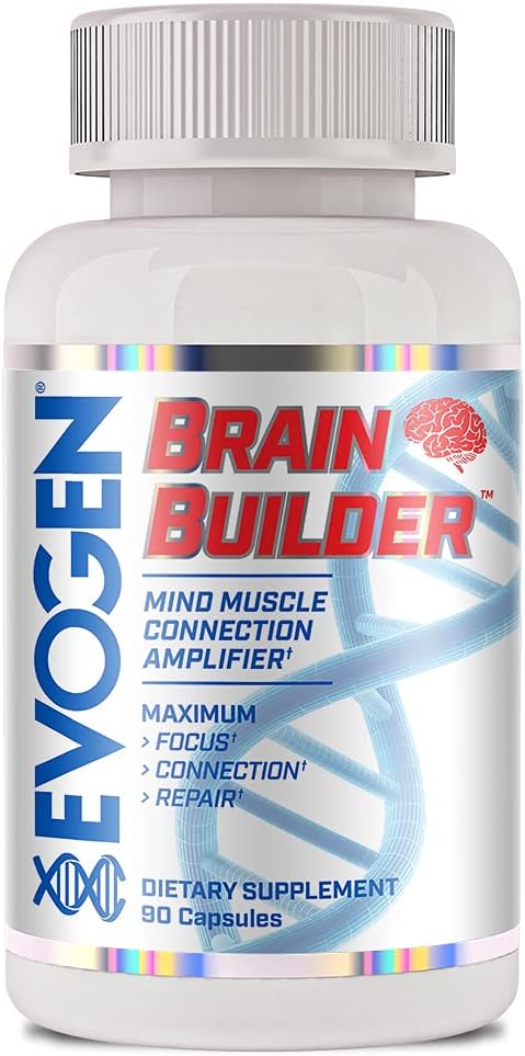 Evogen Brain Builder - Amplificador de conexión de la mente-muscular ¦ Boost Focus, Concentration, " Connection ¦ Lions Mane, Bacopa Monnieri, Alpha-GPC  durable 90 Capsules