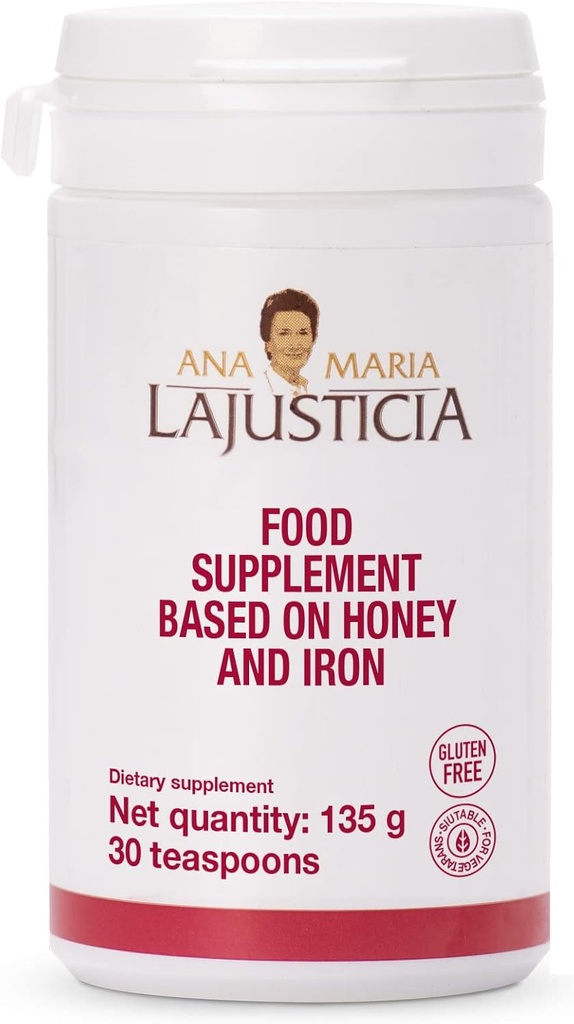 Ana Maria Lajusticia - Iron with Honey - Food Supplement - 135g (30 teaspoons)- Dairy and Gluten Free. Vegetarian Friendly. Perfect to Promote Vascular Health.