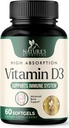 Suplemento 5000UI de vitamina D3 (125 mcg) - Vitaminas D-3 Dietary Softgels para osso, dentes, saúde muscular e apoio imunológico, Absorção rápida Mini D Softgel, Não-GMO, Gluten Free - 60 Contagem