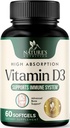 Vitamin D3 5000 IU 125 mcg Per Serving - Extra Strength Vitamin D for Bone Health, Teeth, Muscle & Immune Support - High Absorption D3 Supplement - Non-GMO Gluten Free - USA Bottled - 60 Softgels