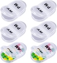 6 Pack Pill Organizer Pocket Small Case Holder Am Pm Pill Case Portable Twee Compartiment Ronde Reizen 2 keer per dag voor vitamine medicatie supplement(Clear)