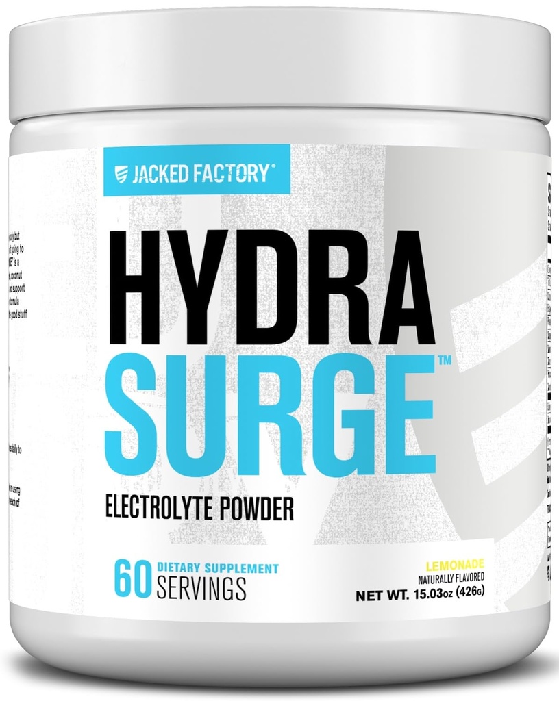 Jacked Factory HYDRASURGE Electrolyte Powder - Hydration Supplement w/Key Minerals, Himalayan Sea Salt, Coconut Water - Keto Friendly, Naturally Sweetened - 60 Servings, Refreshing Lemonade