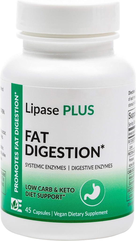 Lipase Plus - Verdauungsenzym Formel, Fatty Food Digestion, Omega Fatty Acid Absorption | 45 Count