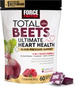 FORCE FACTOR Kogu peedid Ultimate Heart Health Chews vererõhu toetamiseks, koos peedipulbriga, CoQ10, B-vitamiinide ja viinamarjade ekstraktiga verevoolu ja energia jaoks, granaatõuna marja, 60 pehmet närimist