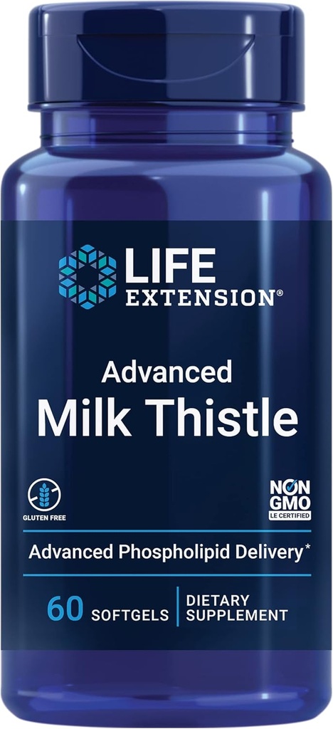 Life Extension Advanced Milk Thistle, silymarin, silybin, fosfolipider, främjar hälsosam leverfunktion, glutenfri, icke-GMO, 60 mjukgels