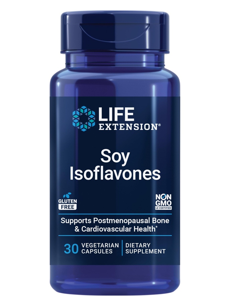 Life Extension Soy Isoflavones, Heart, Bone & Cellular Health Support for Post-menopausal Women, Gluten-Free, Non-GMO, Vegetarian, 30 Capsules