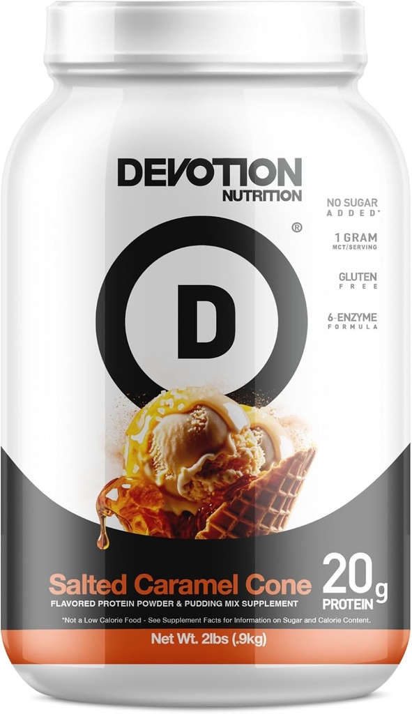 Devotion Nutrition Powder Blast Blast 124; Gluten Free, Keto Friendly, No Added Sugars 14; 1g MCT 14; 20g Whey & Midefard Protein 124; 2lb Tub (Salted Caramel Cone)